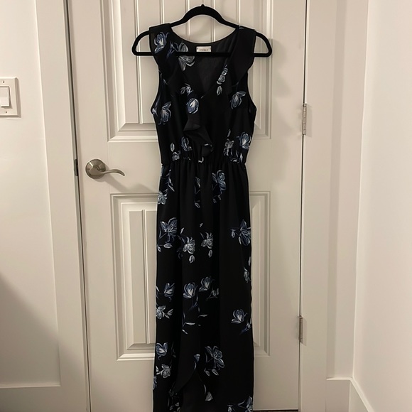 Long Blue and Black Floral print dress - Picture 2 of 4